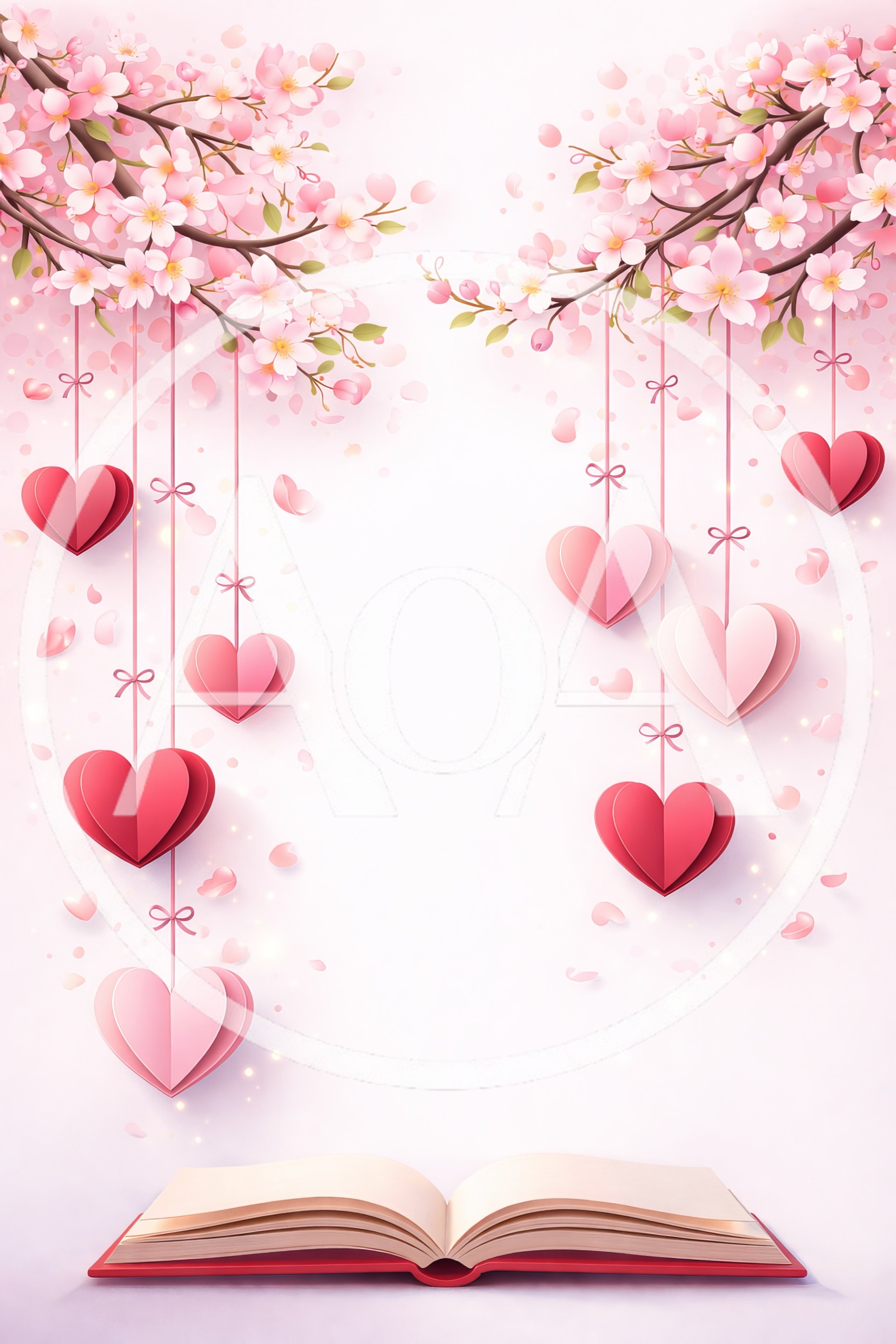 Paper Hearts Hanging From Cherry Blossom Branches