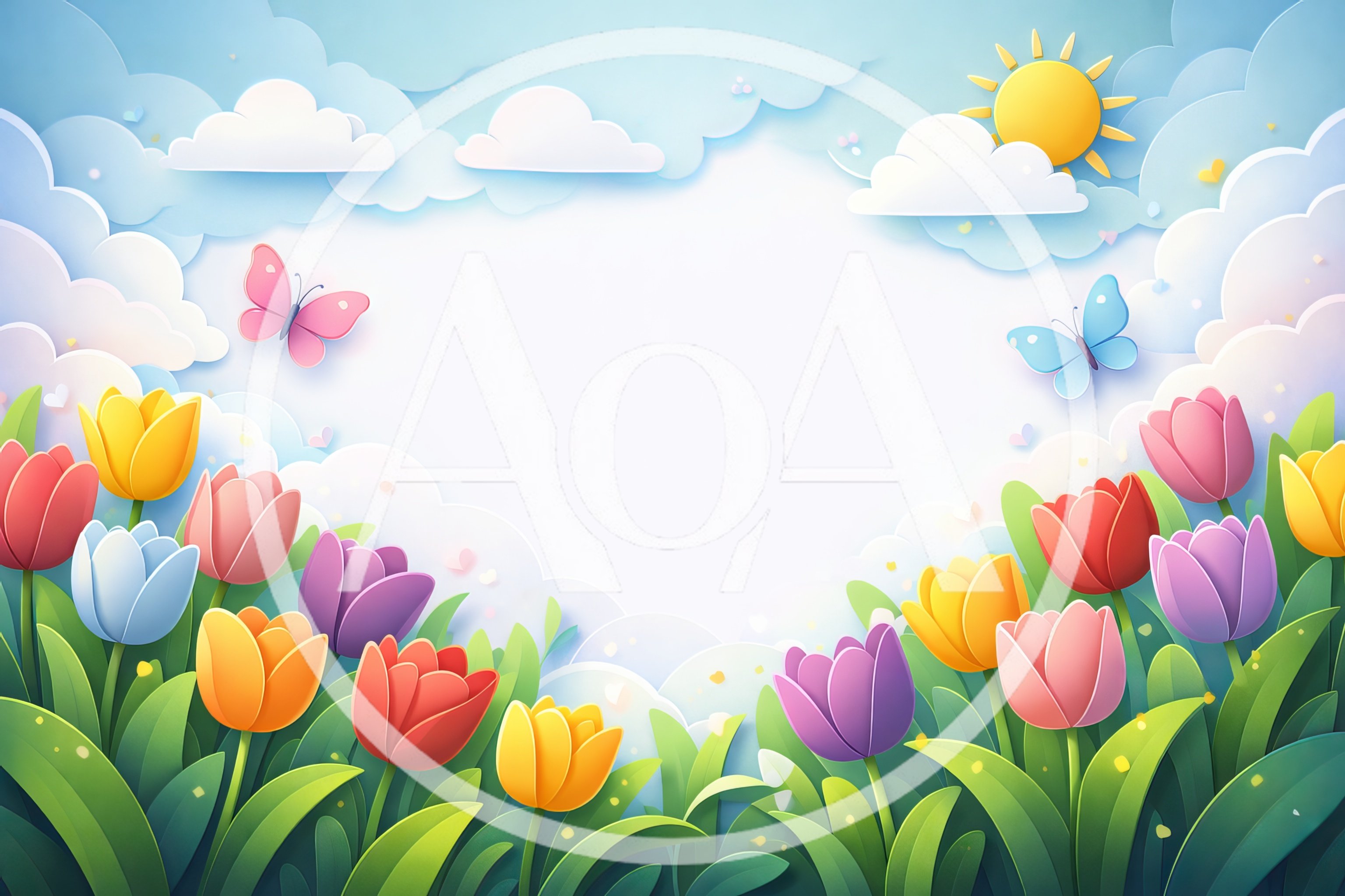Paper Cutout Spring Garden With Tulips And Butterflies