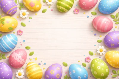 Easter Eggs Arranged In A Frame On Wooden Background