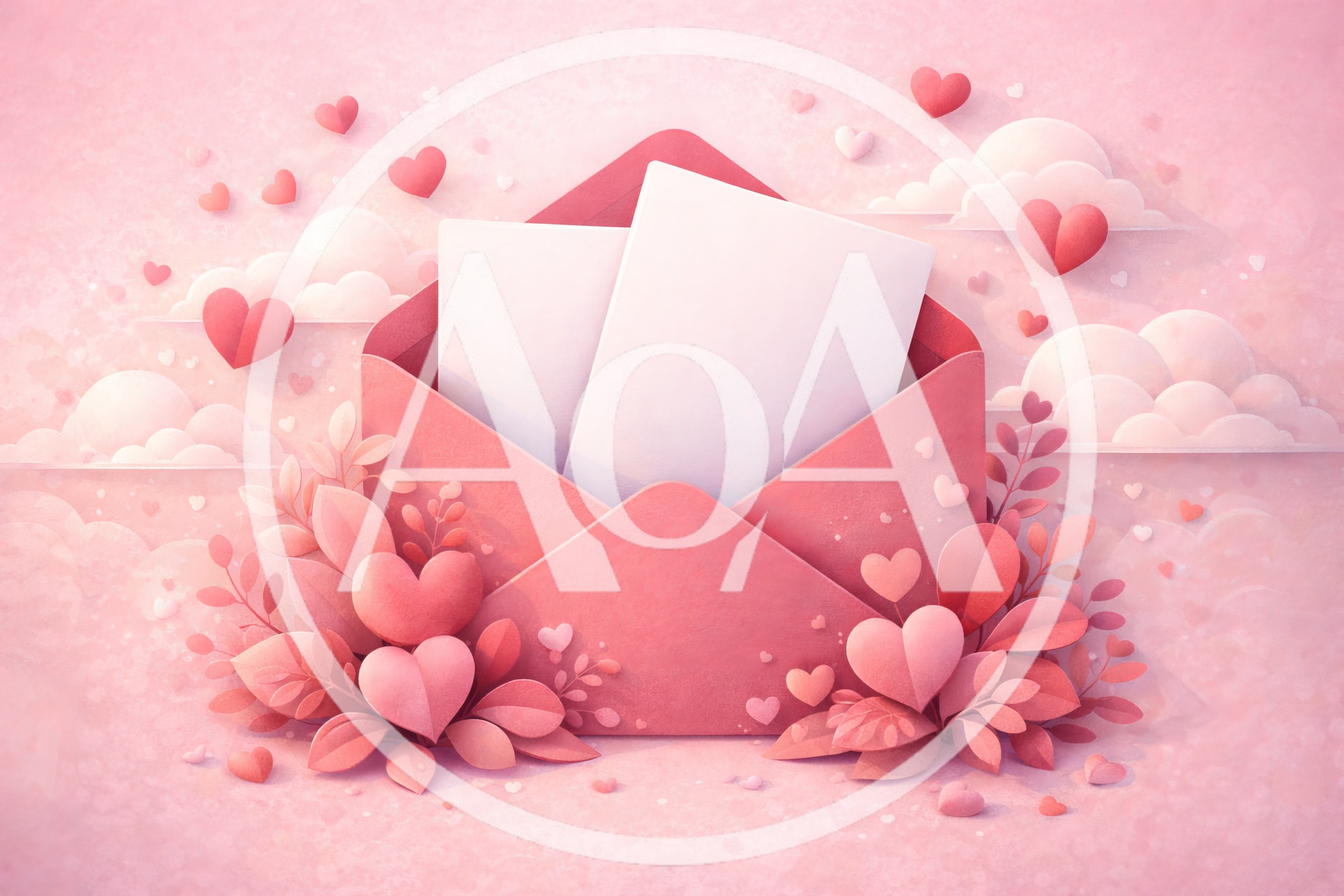 Open Pink Envelope With Blank Cards And Hearts