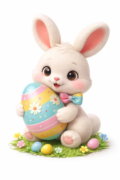 Cute Easter Bunny Holding A Decorated Egg