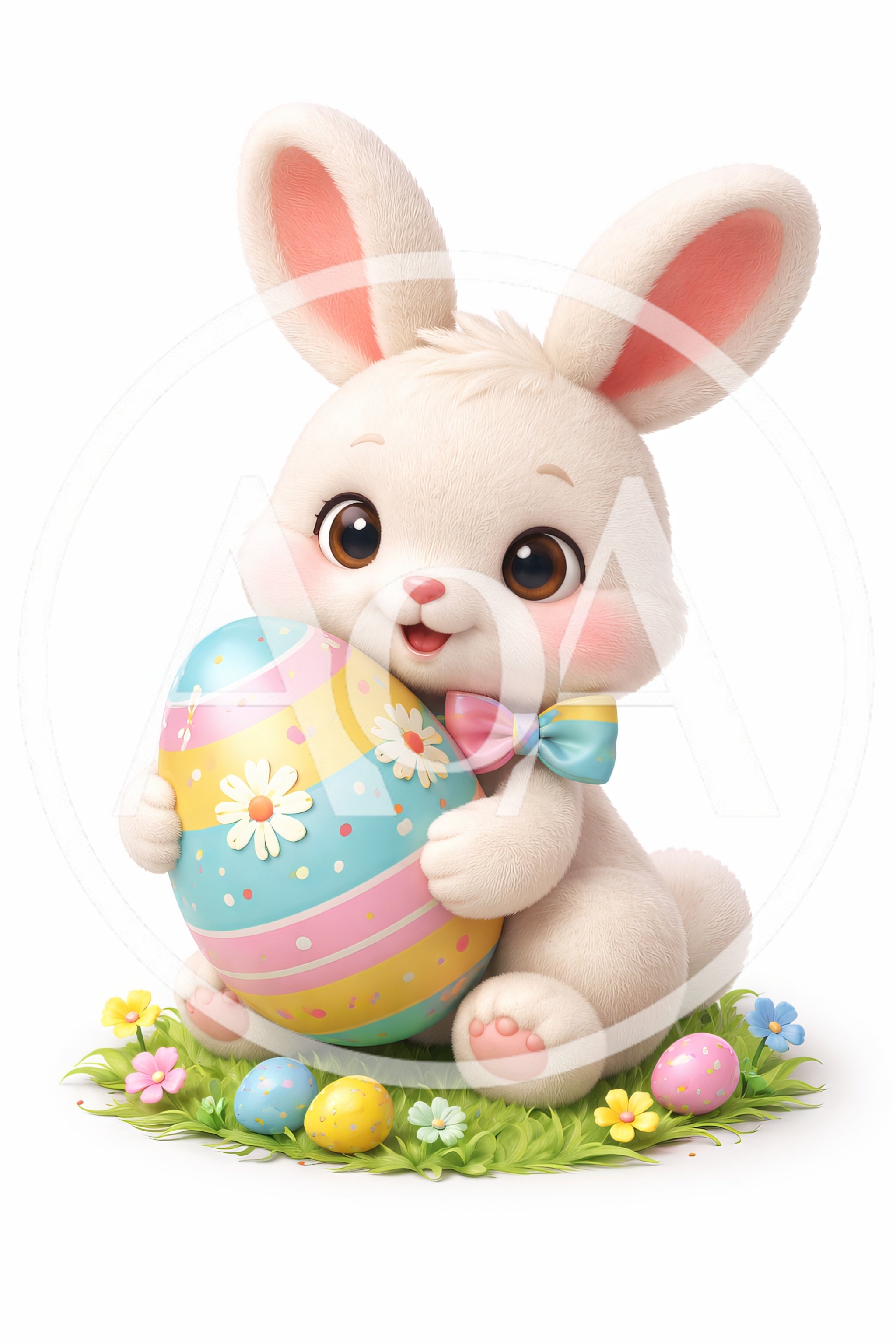 Cute Easter Bunny Holding A Decorated Egg