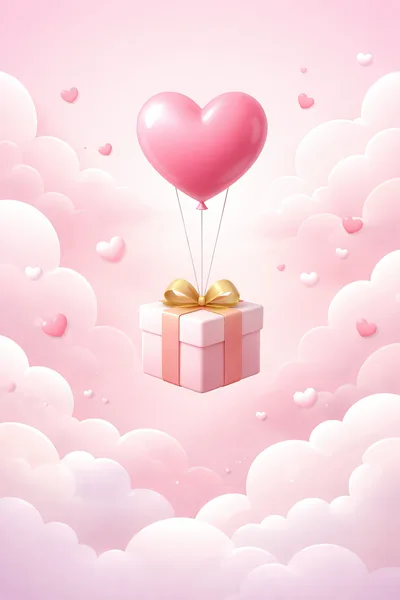Pink Gift Box Floating With Heart Balloon