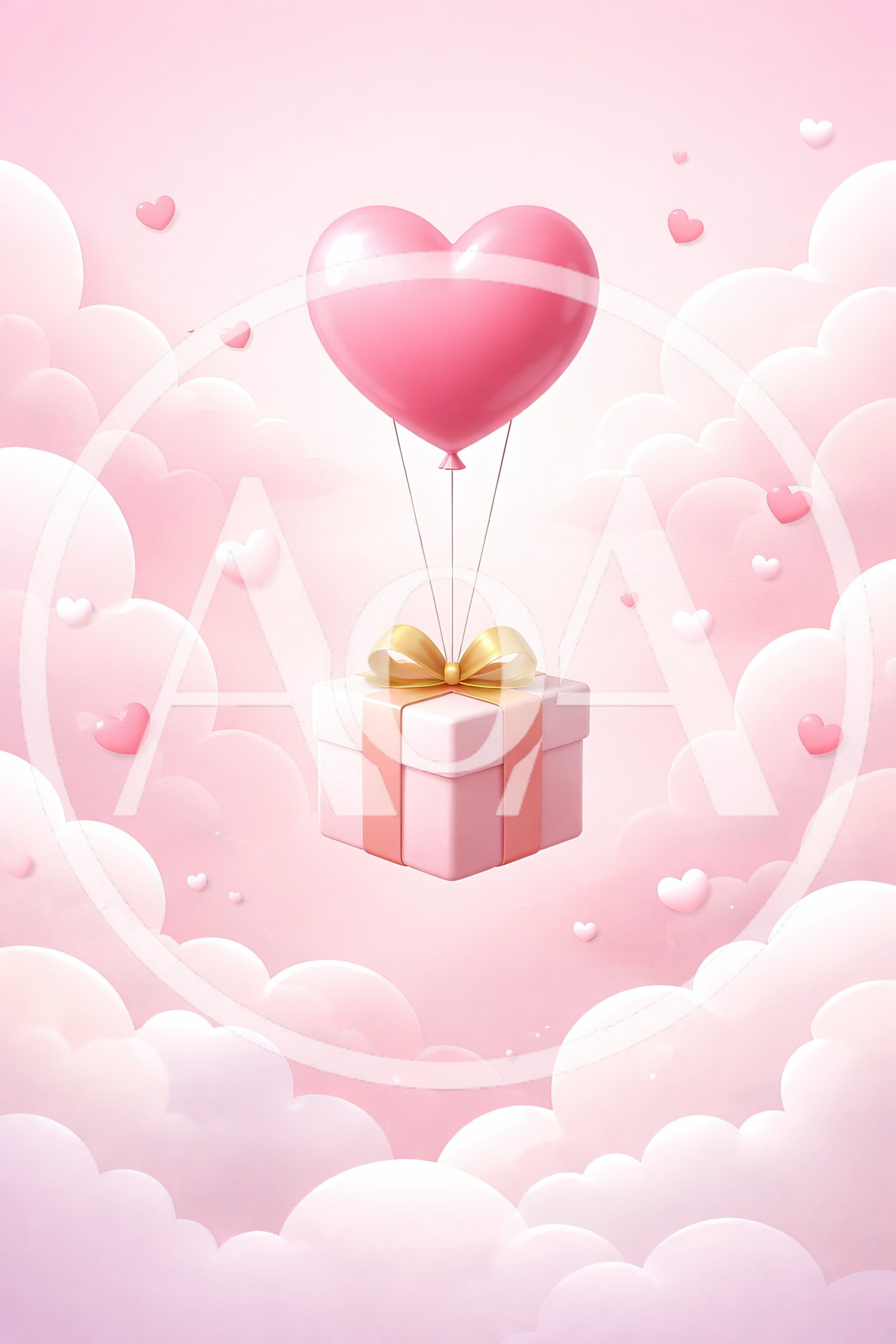 Pink Gift Box Floating With Heart Balloon