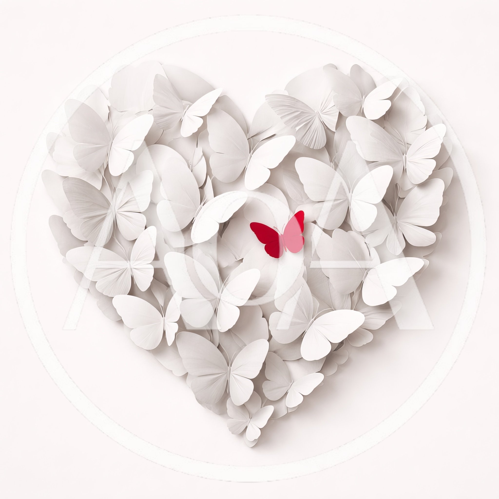 Heart Shape Composition Made Of White Paper Butterflies