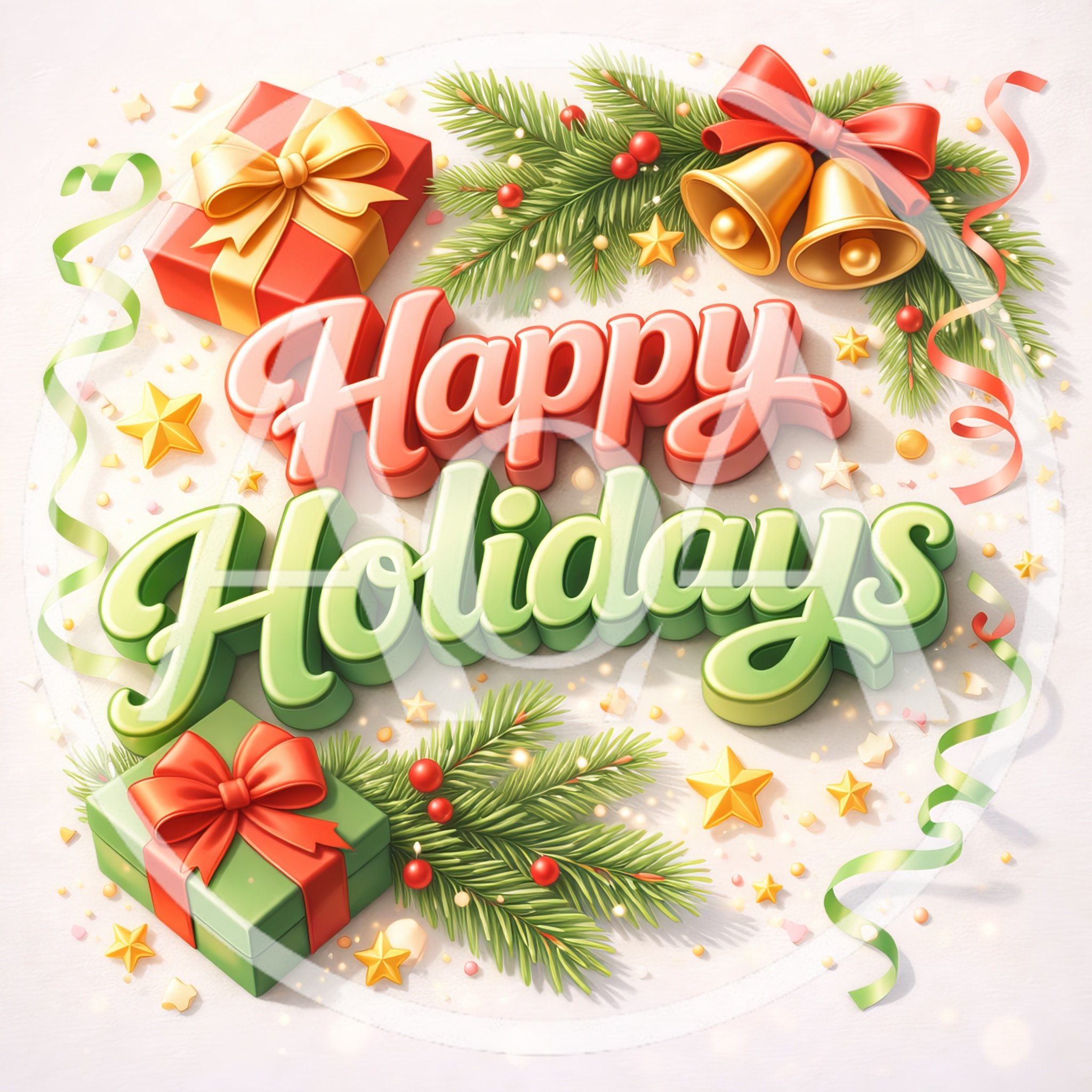 3D Happy Holidays Text With Christmas Decorations