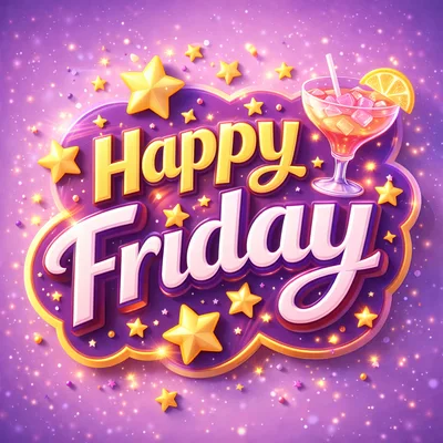 Happy Friday Text Graphic With Cocktail Illustration