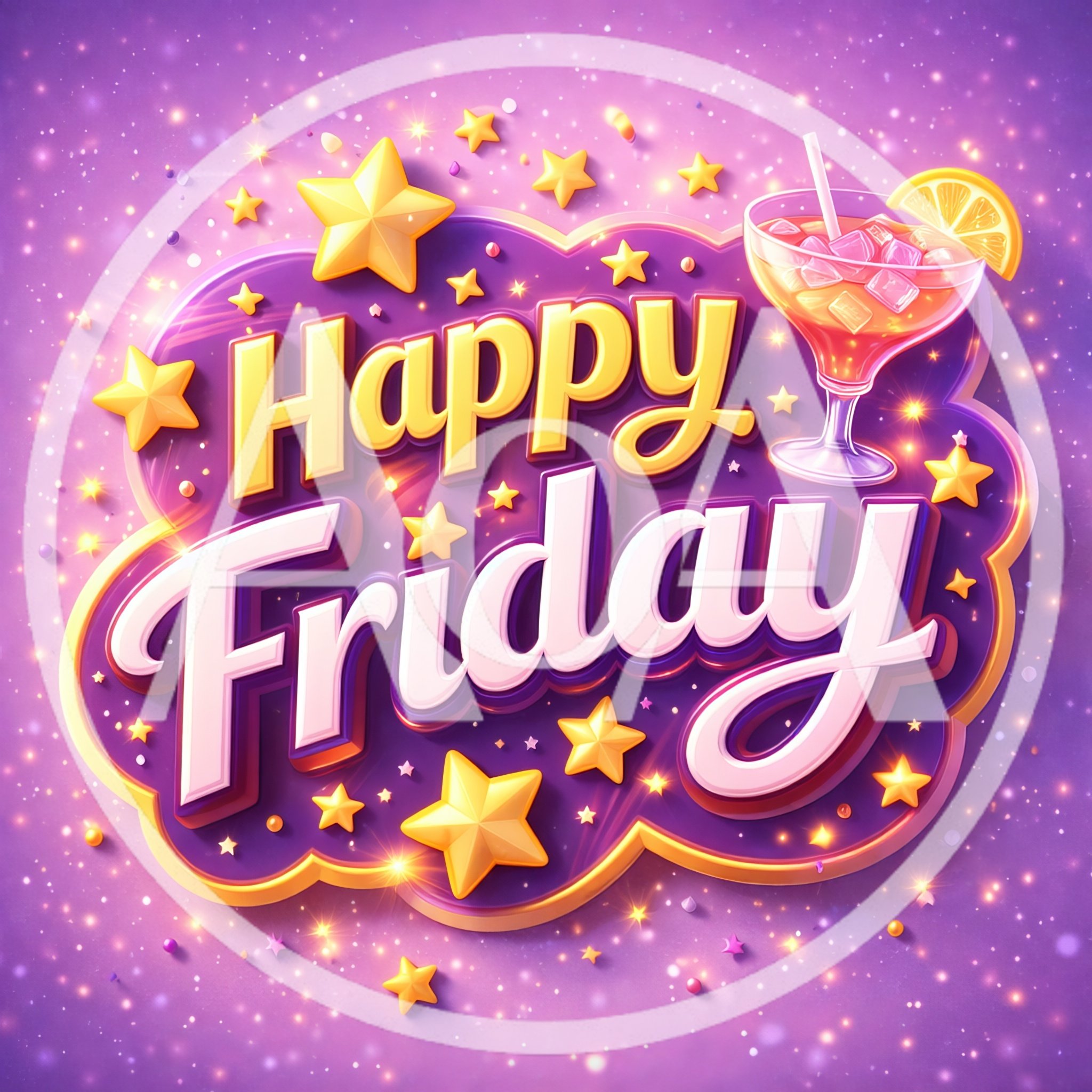 Happy Friday Text Graphic With Cocktail Illustration