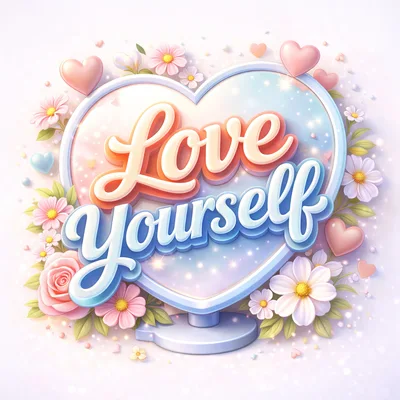 Love Yourself Typography With Floral Heart Frame