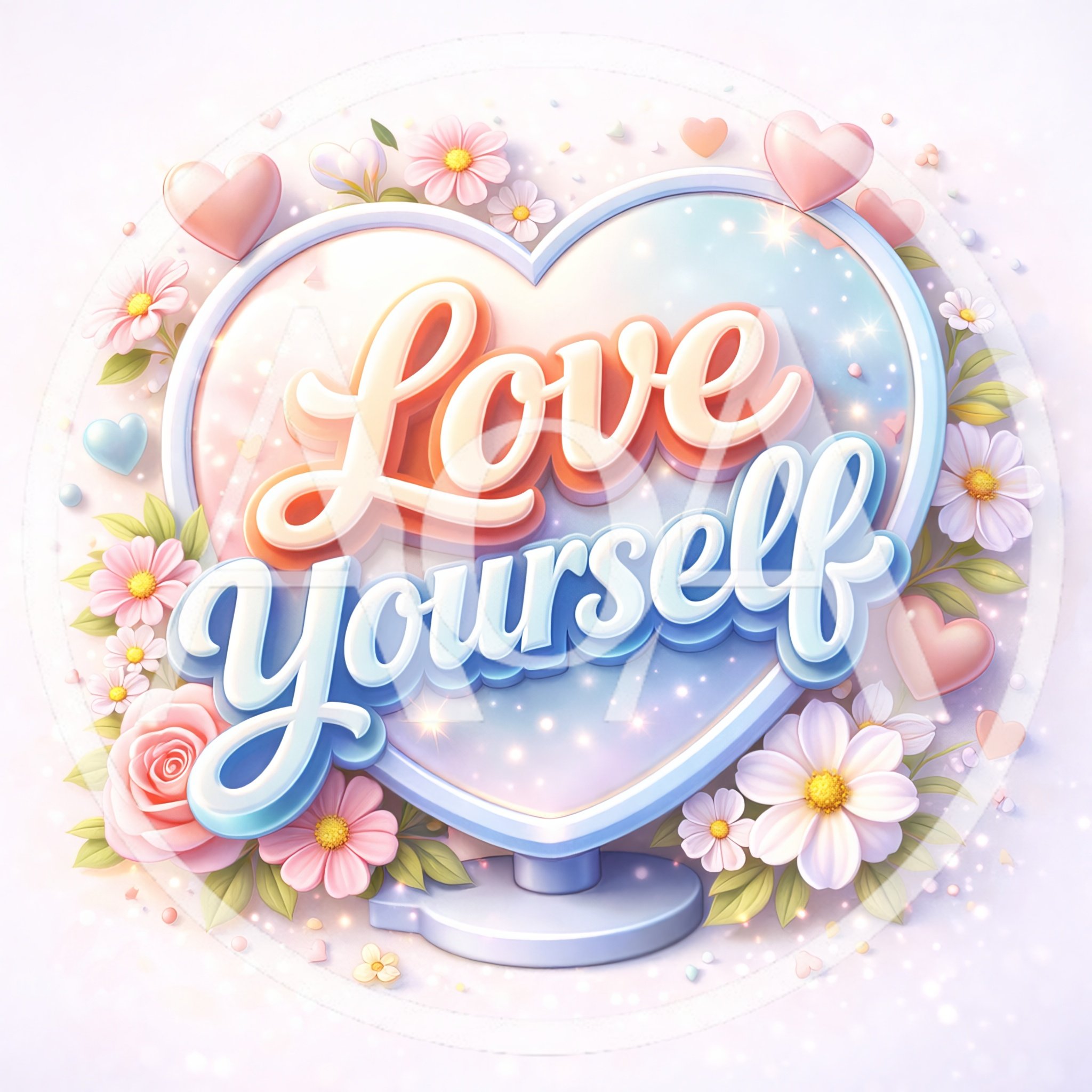 Love Yourself Typography With Floral Heart Frame