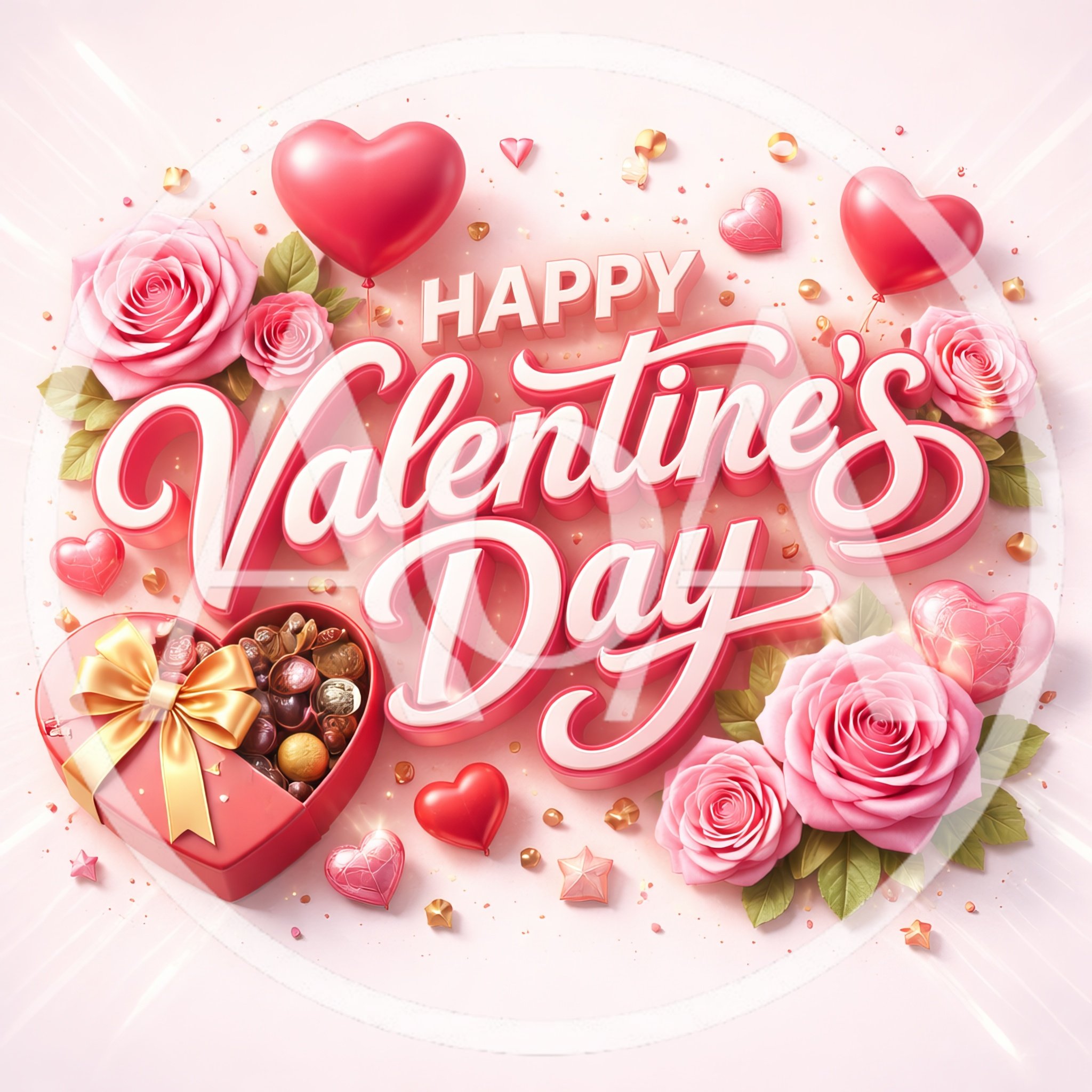 Happy Valentine's Day Greeting Card With Roses And Chocolates