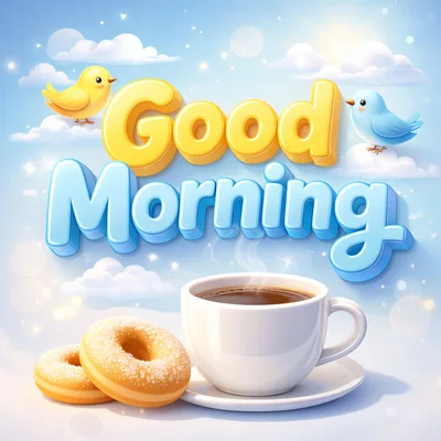 Good Morning Greeting With Coffee And Donuts