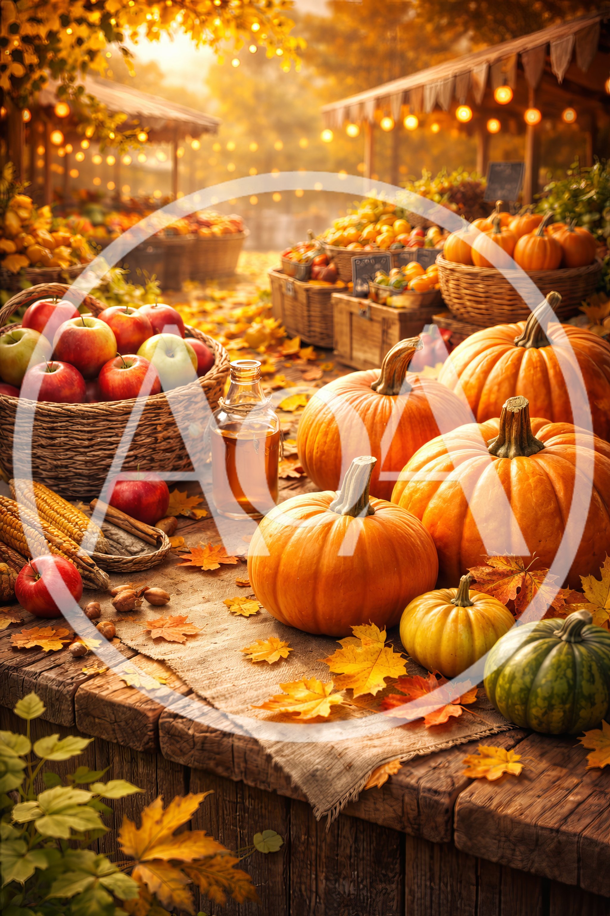 Autumn Harvest Display With Pumpkins And Apples