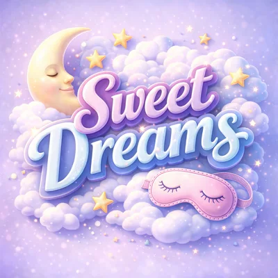 Sweet Dreams Text Illustration With Moon And Clouds