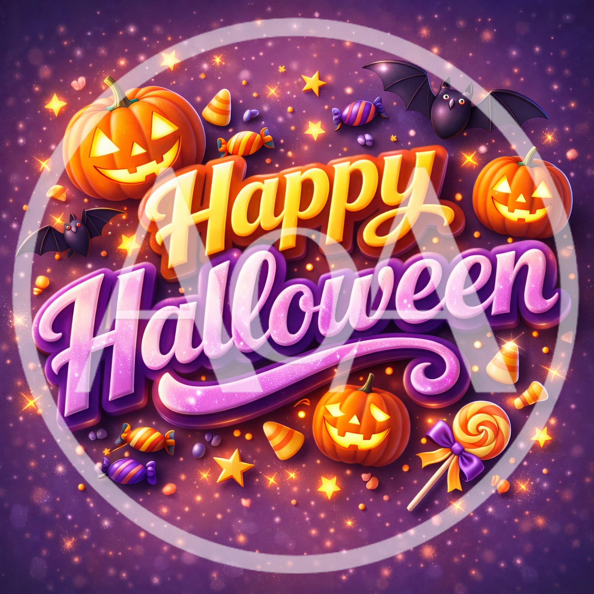 Happy Halloween Greeting Card With Pumpkins And Candy