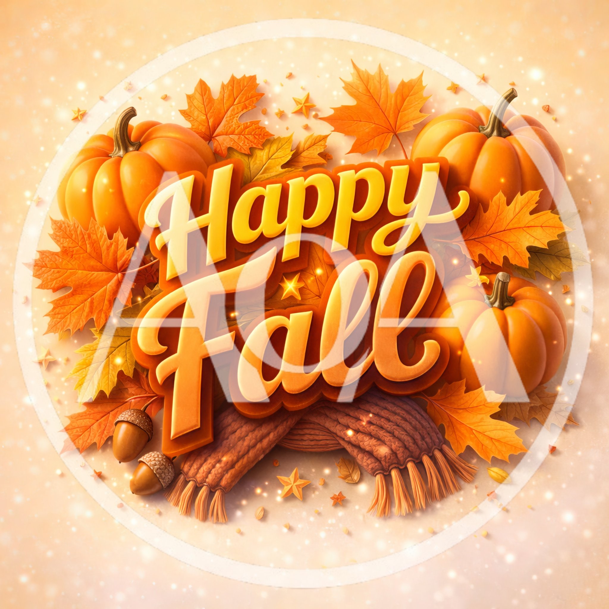 Happy Fall Seasonal Greeting With Pumpkins And Leaves