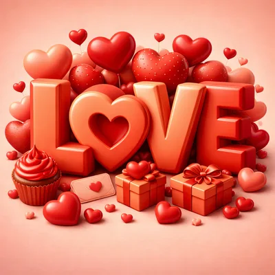Valentine Day Love Text With Gifts And Cupcake