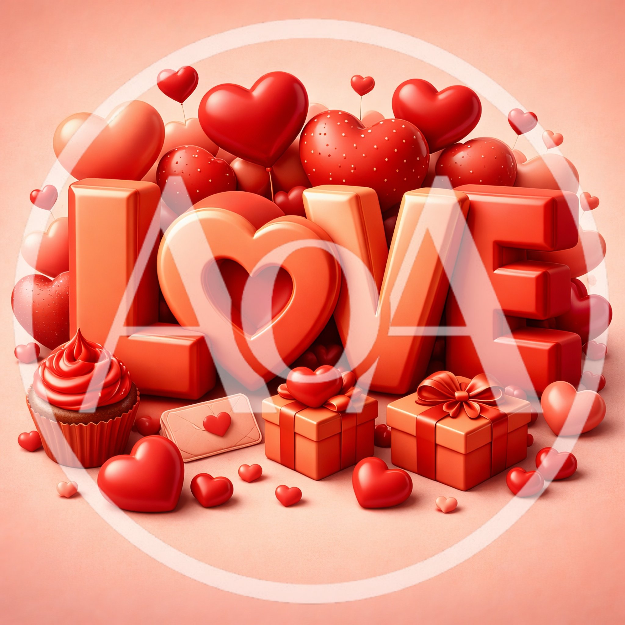 Valentine Day Love Text With Gifts And Cupcake