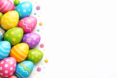 Colorful Easter Eggs Border on White Background