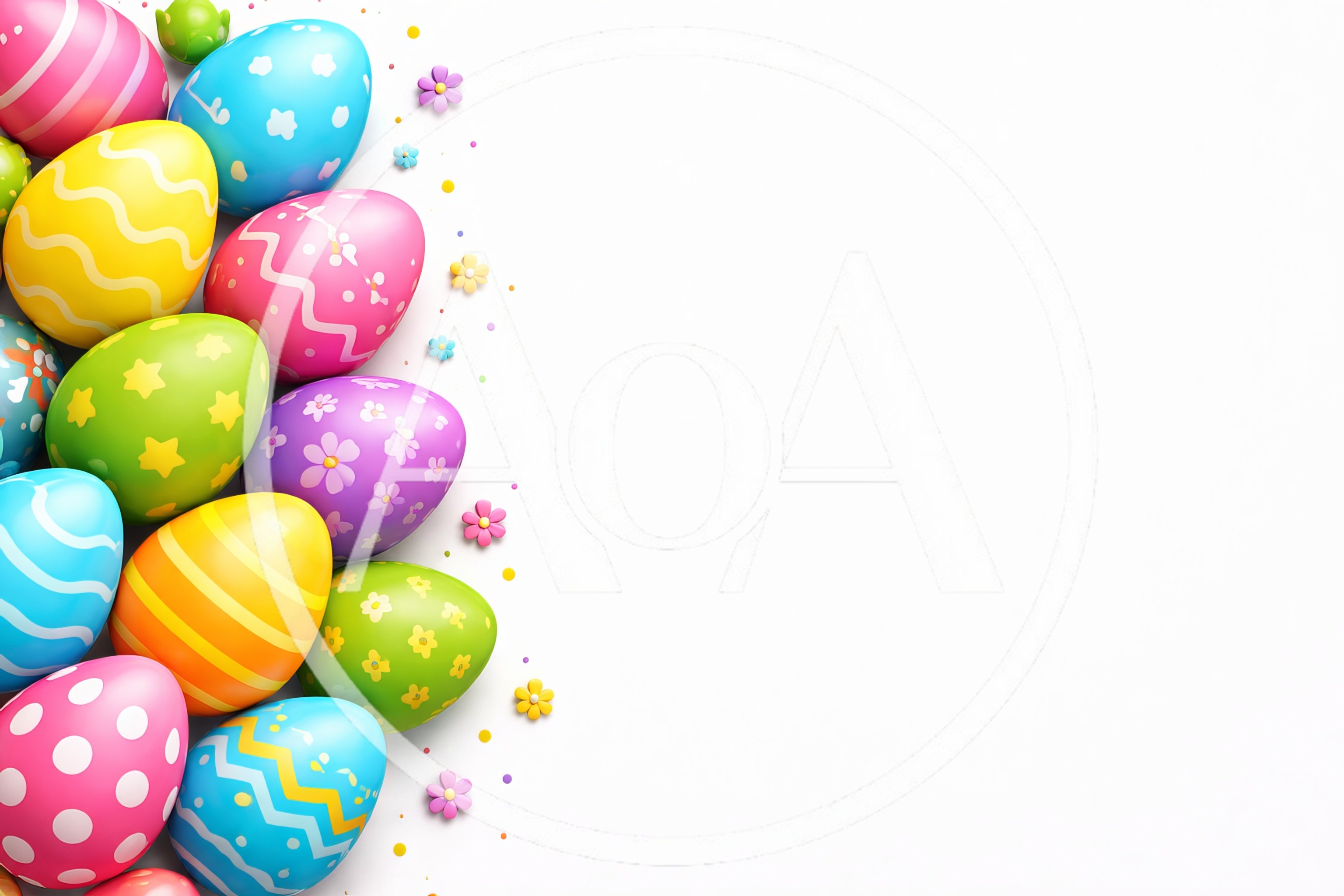 Colorful Easter Eggs Border on White Background