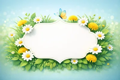 Spring Floral Frame With Daisies And Dandelions