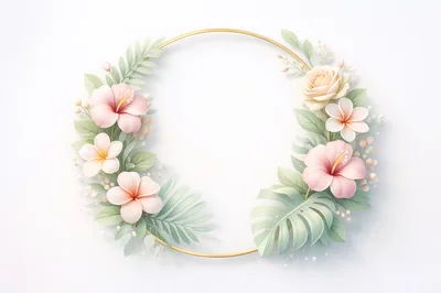 Floral Wreath With Tropical Flowers And Gold Ring