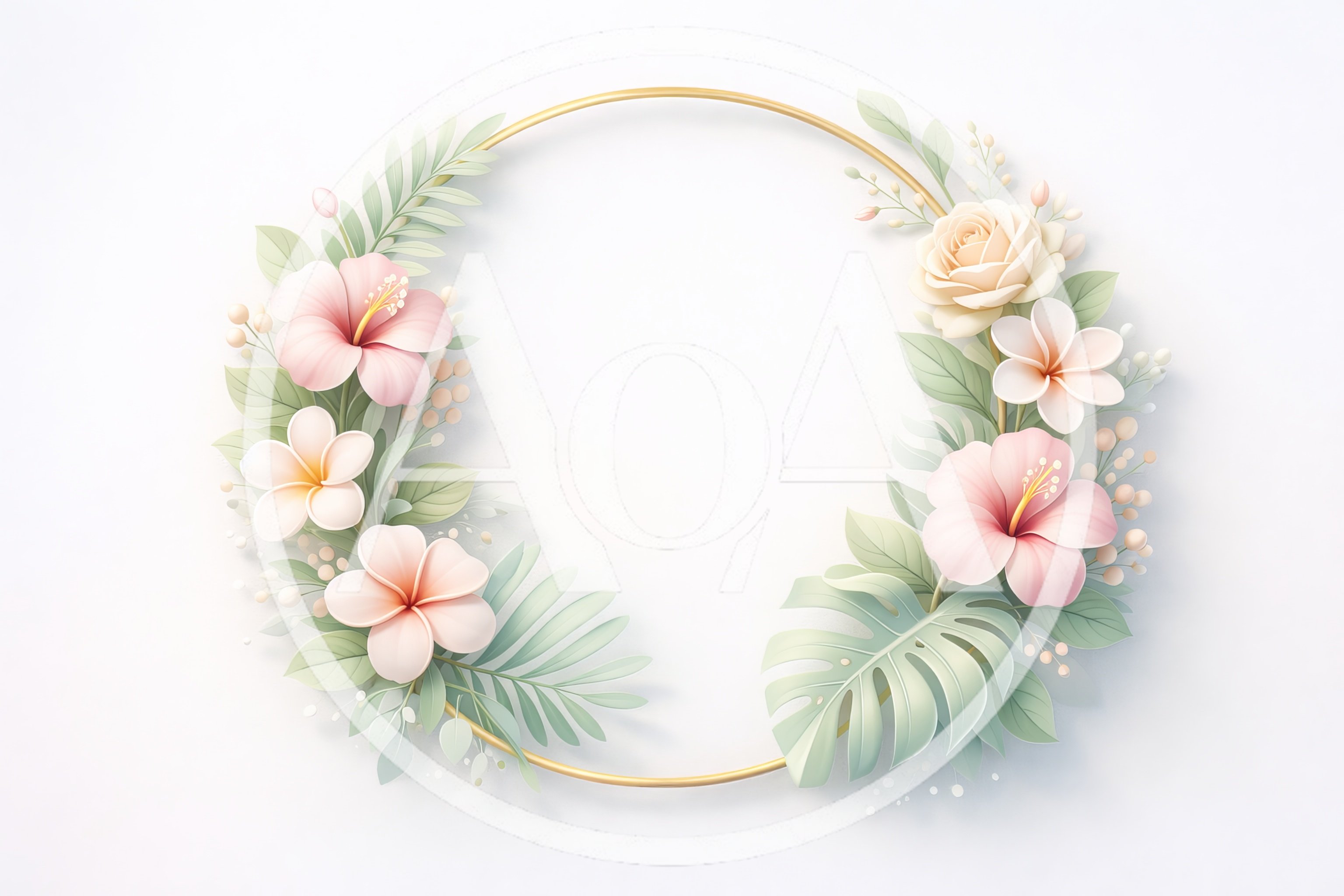 Floral Wreath With Tropical Flowers And Gold Ring