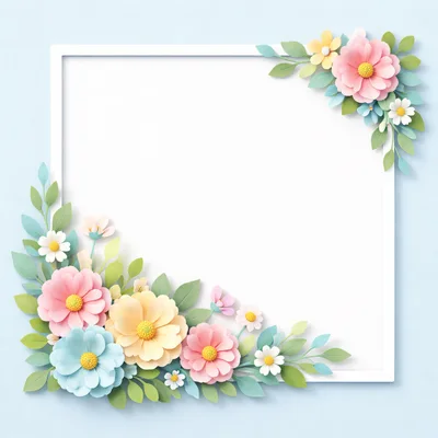 Paper Craft Floral Frame With Pastel Flowers