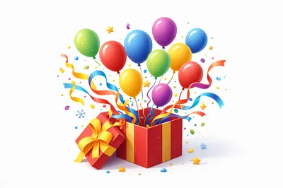 Colorful Balloons Bursting From A Red Gift Box