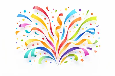Colorful Confetti And Ribbons Bursting On White Background