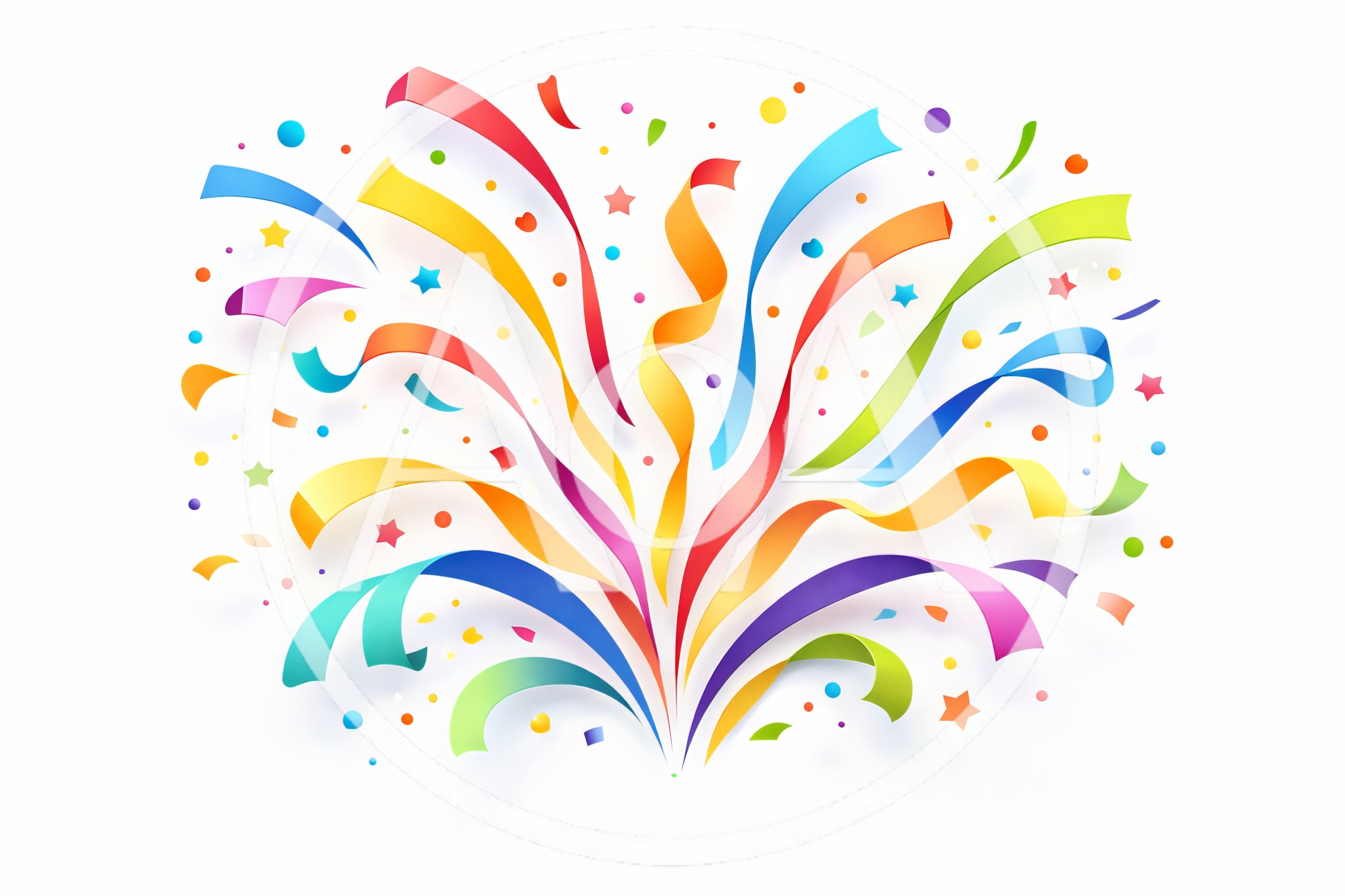 Colorful Confetti And Ribbons Bursting On White Background
