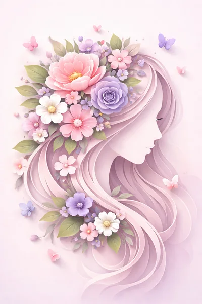 Digital Illustration Of A Woman With Floral Hair