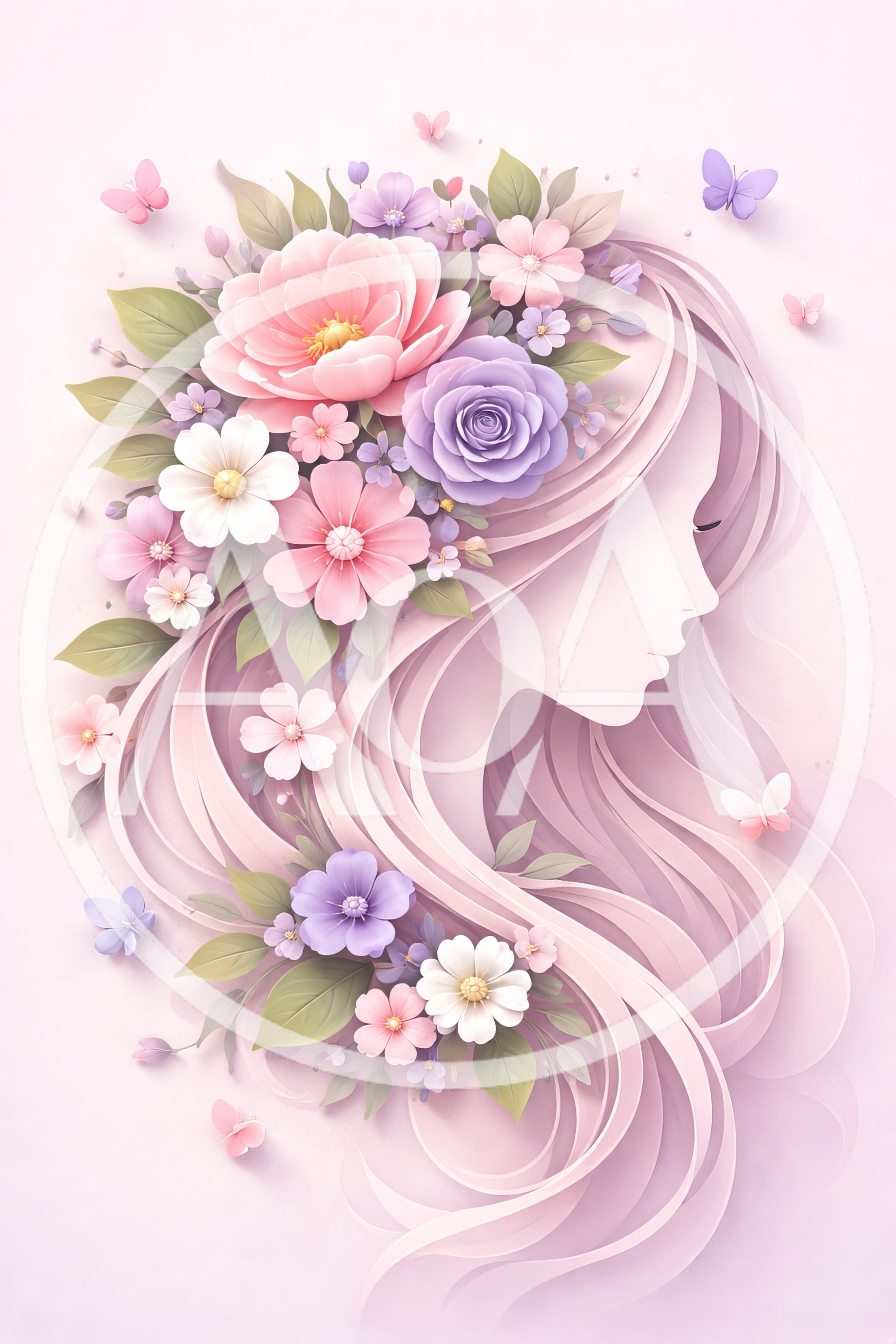 Digital Illustration Of A Woman With Floral Hair