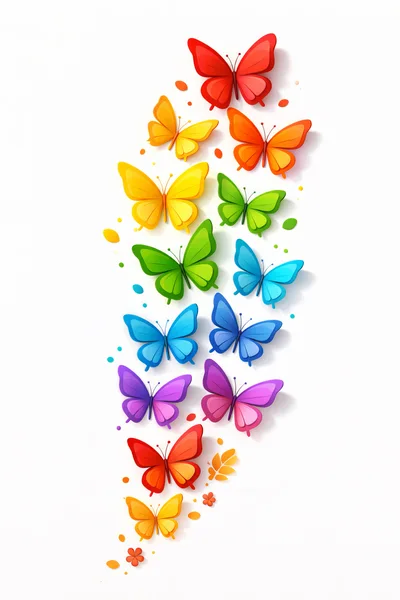 Colorful Paper Cutout Butterflies Arranged In A Vertical Rainbow