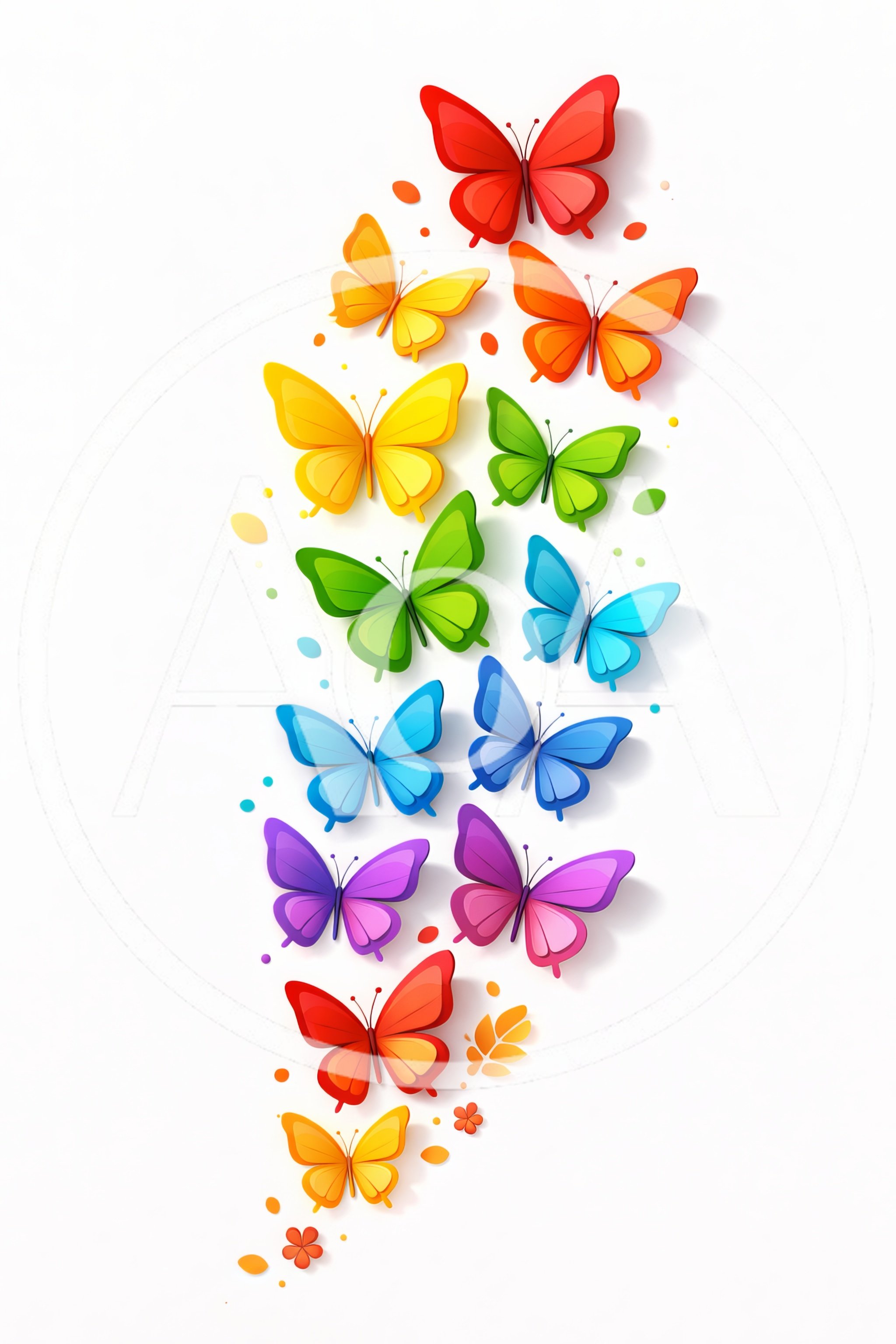 Colorful Paper Cutout Butterflies Arranged In A Vertical Rainbow
