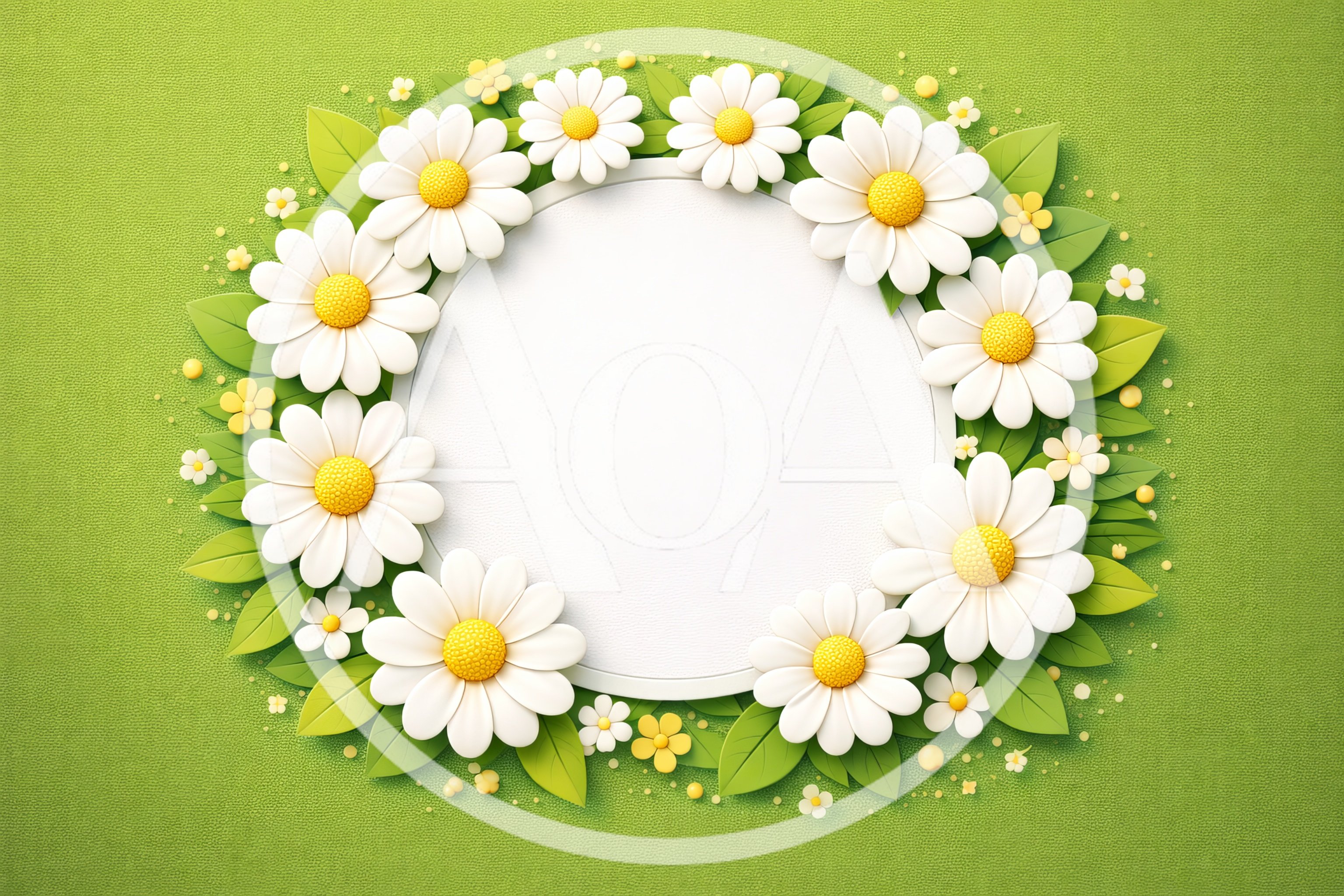 Daisy Flower Wreath Frame on Green Background