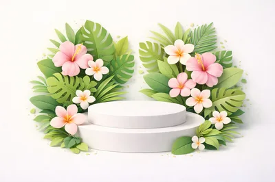 White Product Display Pedestal With Tropical Flowers