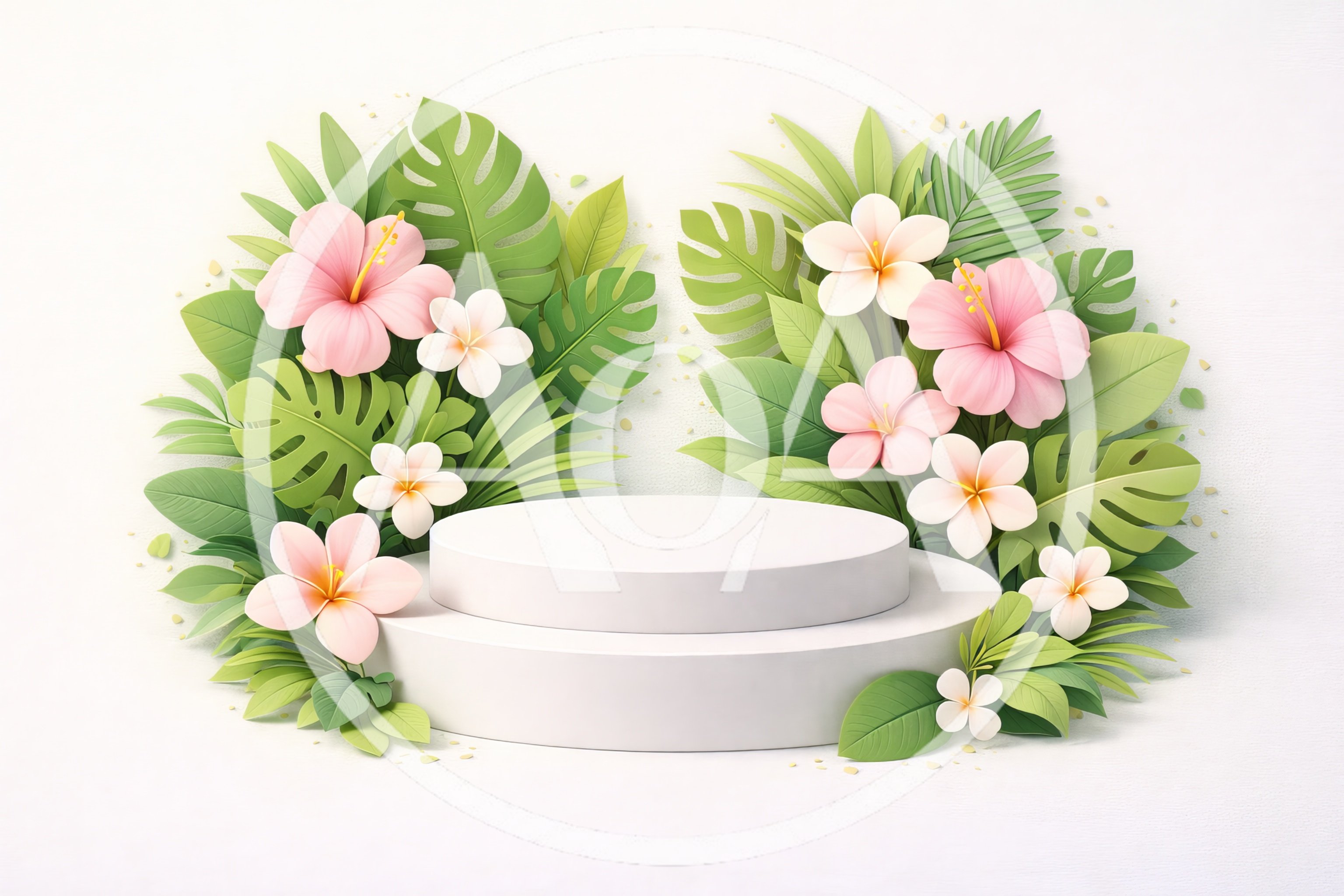 White Product Display Pedestal With Tropical Flowers