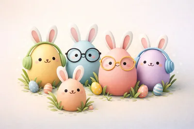 Cute Easter Egg Characters With Bunny Ears