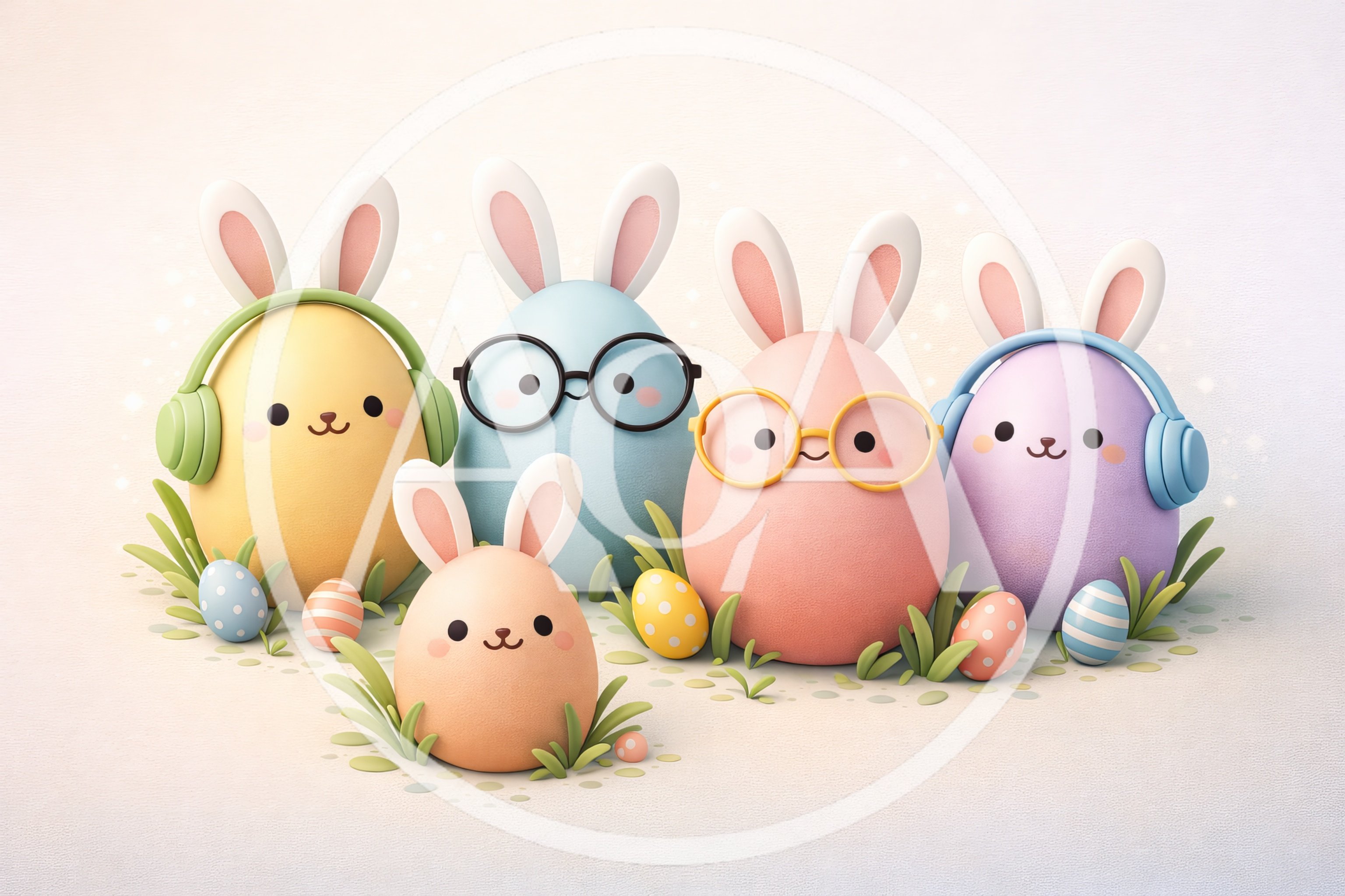 Cute Easter Egg Characters With Bunny Ears