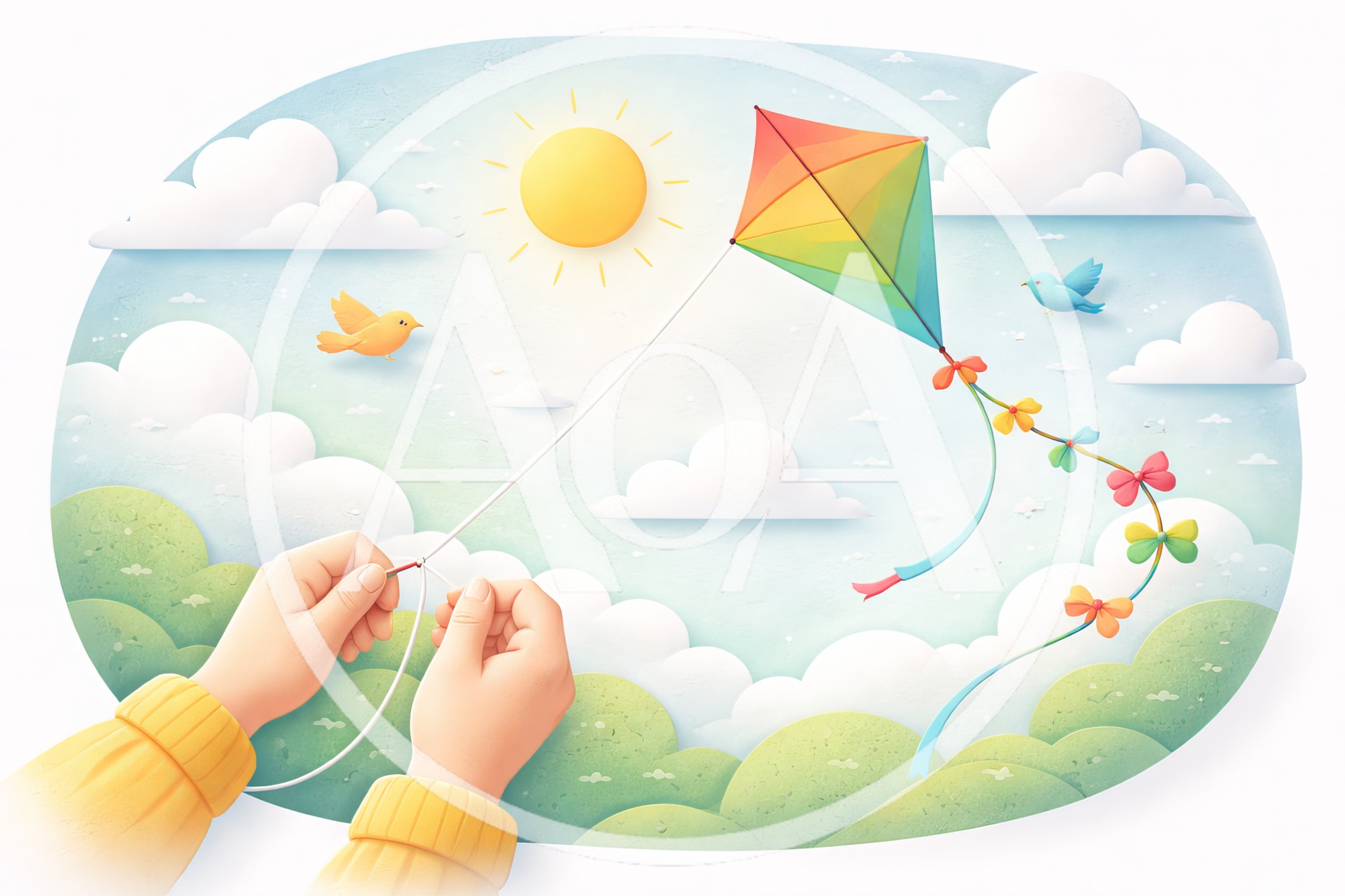 Hands Holding String Flying A Colorful Kite