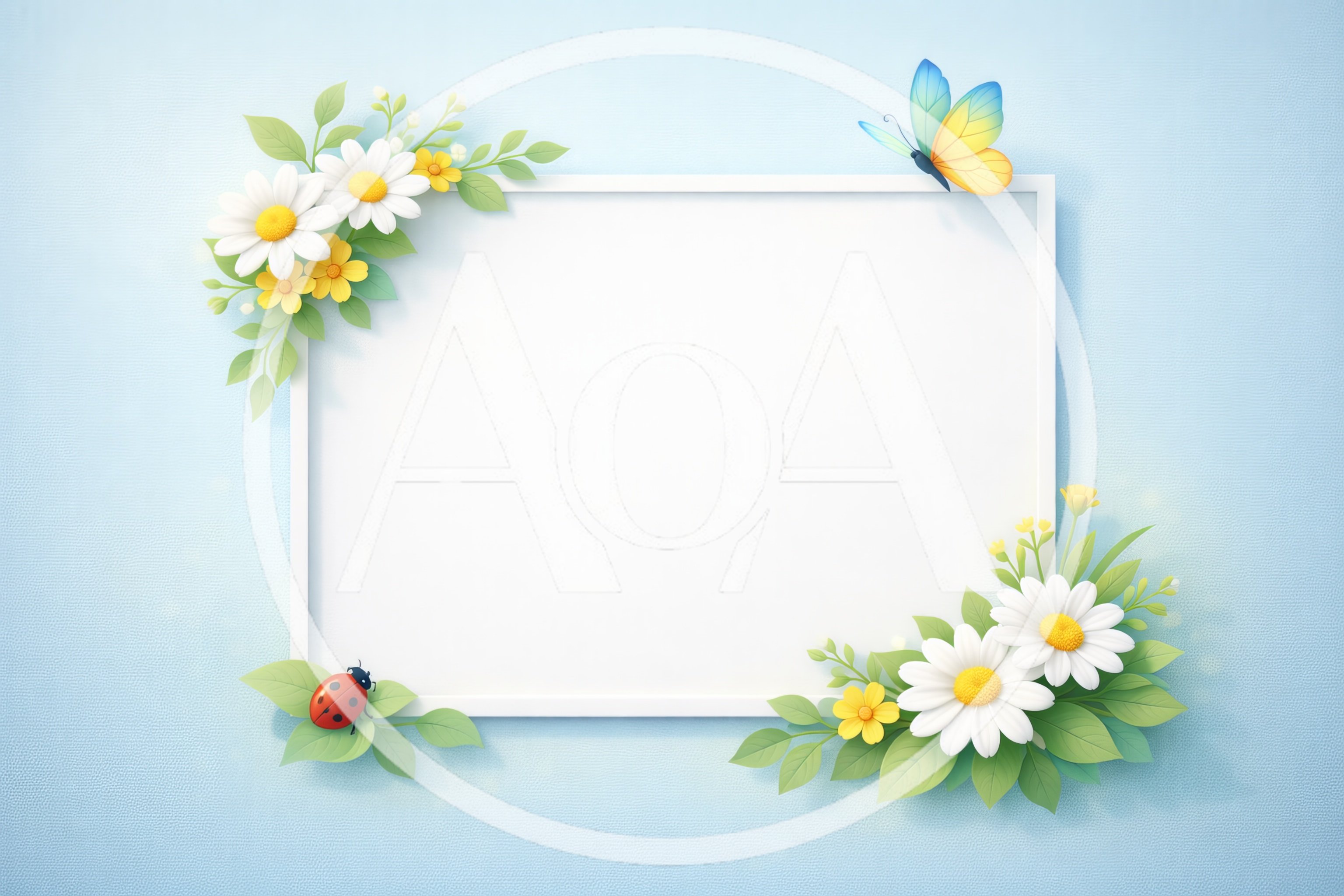 Blank White Frame Decorated With Spring Flowers And Insects