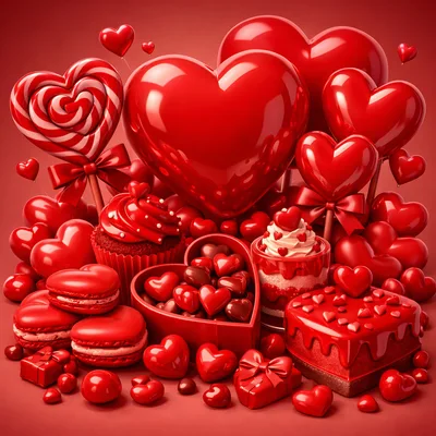 Valentine Day Red Heart Themed Sweets and Decorations