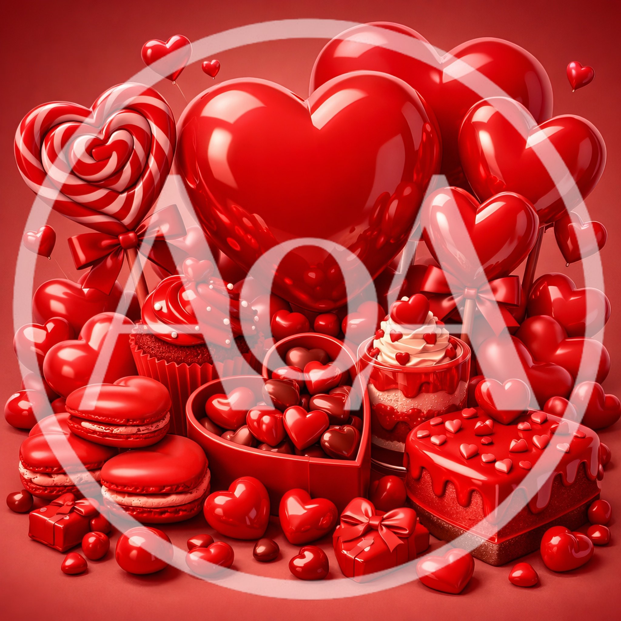 Valentine Day Red Heart Themed Sweets and Decorations
