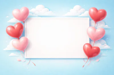 Heart Shaped Balloons Framing A Blank White Frame