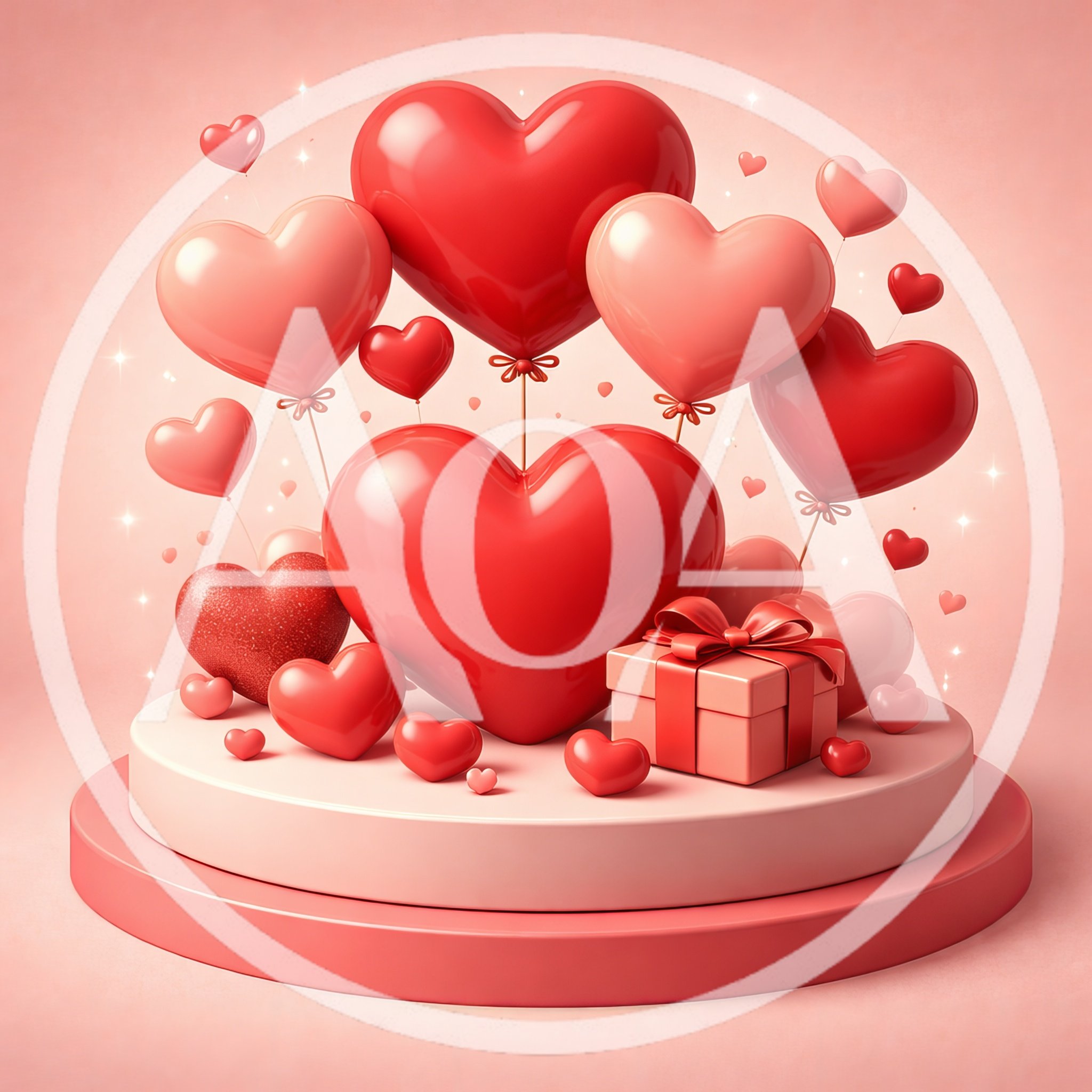 3D Rendered Valentine Hearts and Gift Box Display