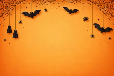 Halloween Background With Hanging Bats And Spiders