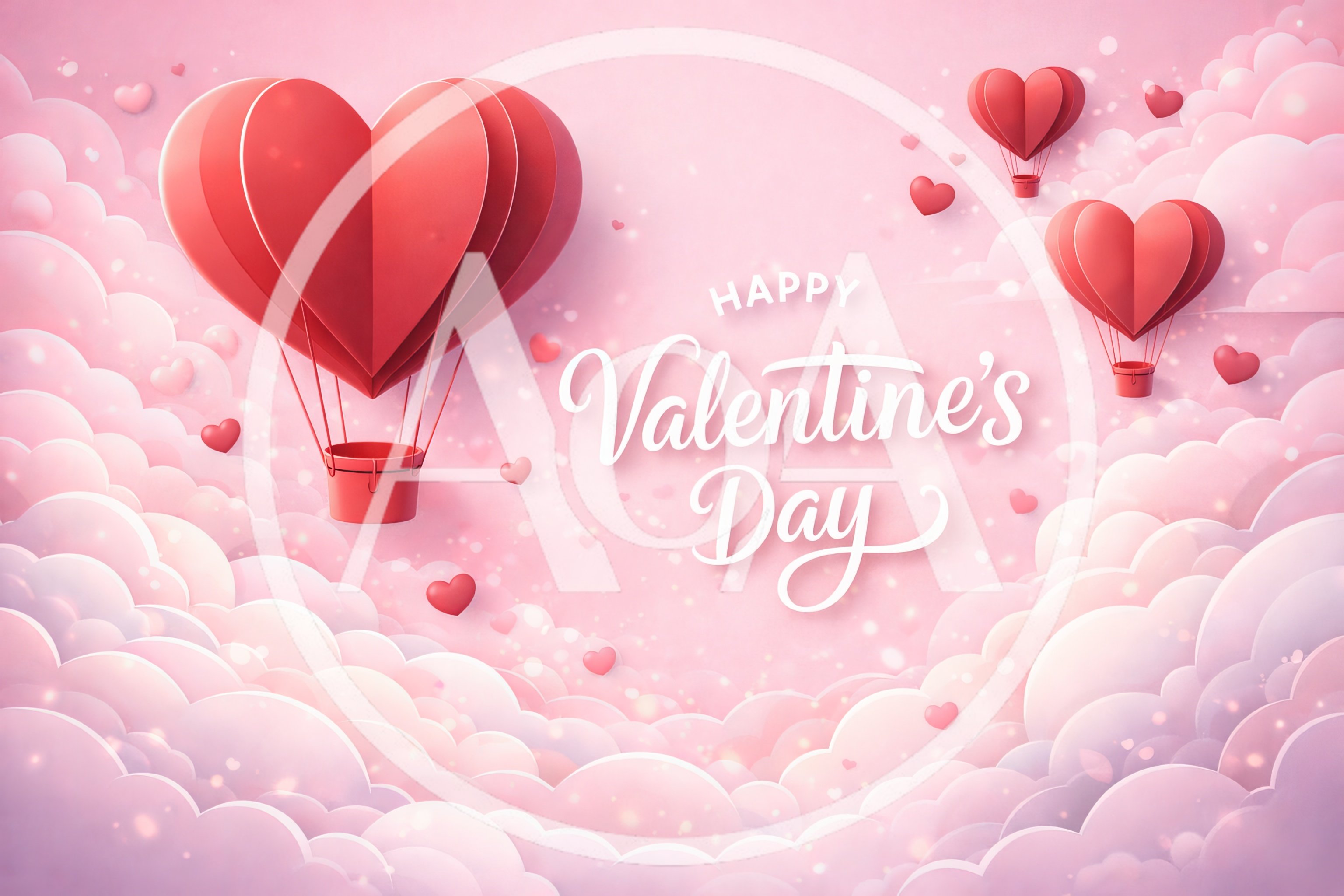 Paper Art Valentine Day Hot Air Balloon Background