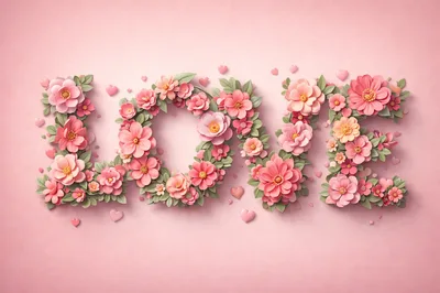 Floral Love Typography On Pink Background