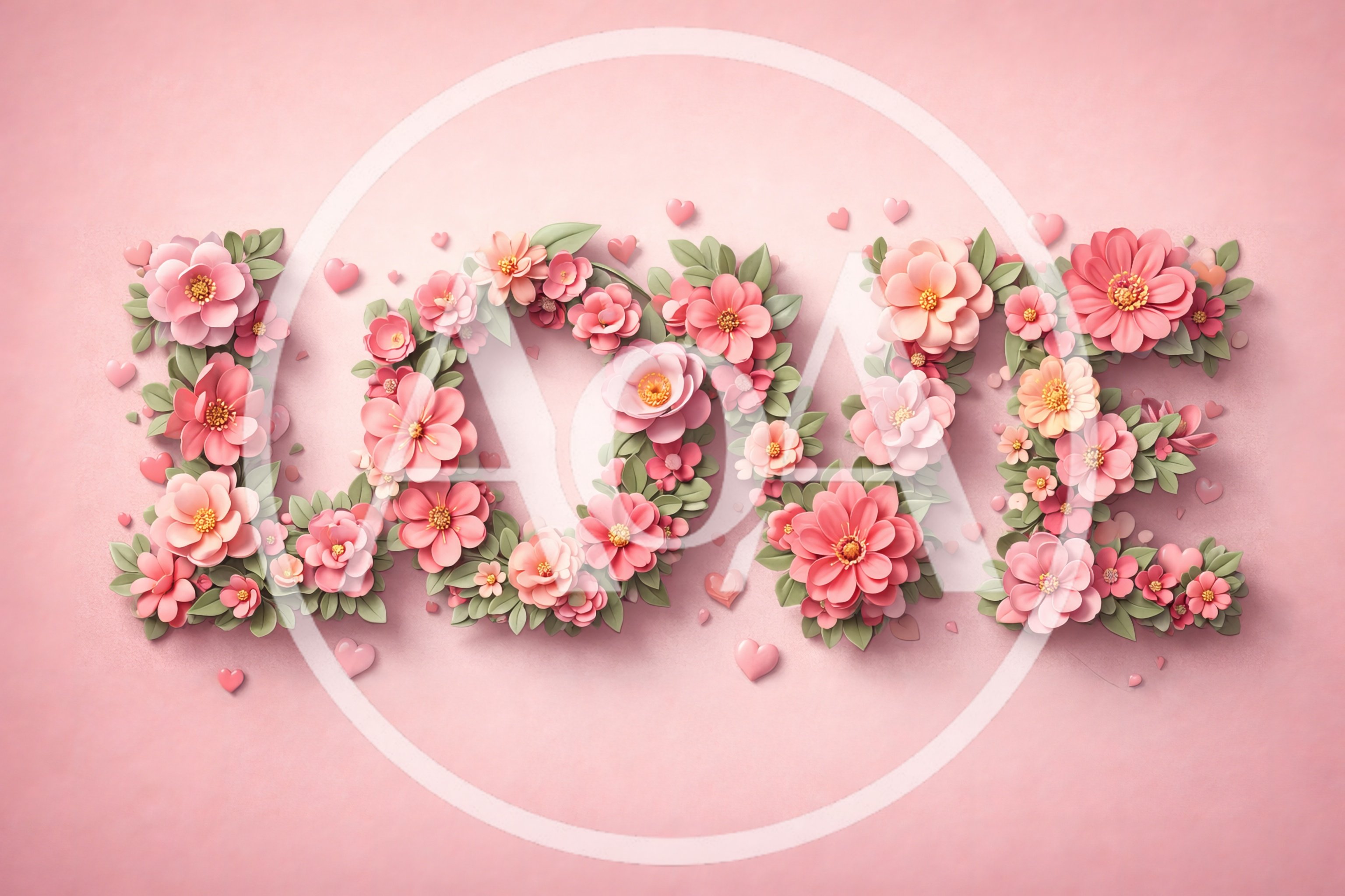 Floral Love Typography On Pink Background